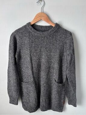Roots Heather Charcoal Grey Knit Sweater | Mock Neck | Front Pockets | Size XS